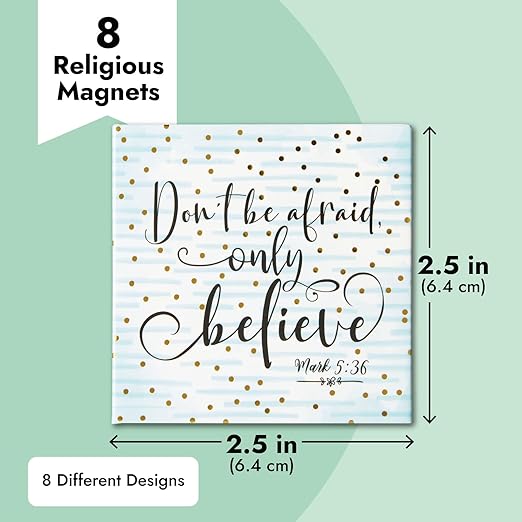 Juvale Inspirational Bible Magnets for Lemon Kitchen Decor - 8-Pack, 2.5-Inch Square Metal, Blue & Green - Refrigerator Magnets with Faith Quotes
