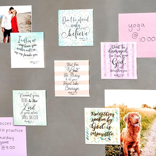 Juvale Inspirational Bible Magnets for Lemon Kitchen Decor - 8-Pack, 2.5-Inch Square Metal, Blue & Green - Refrigerator Magnets with Faith Quotes