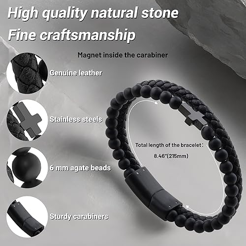 Men's Steel Black Double-row Bracelet with a Cross