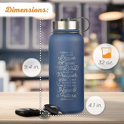 Christian Art Gifts Large Stainless Steel Double Wall Vacuum Sealed Insulated Water Bottle for Women and Men