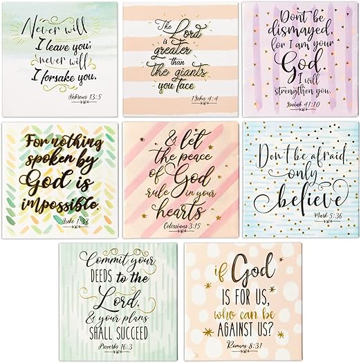Juvale Inspirational Bible Magnets for Lemon Kitchen Decor - 8-Pack, 2.5-Inch Square Metal, Blue & Green - Refrigerator Magnets with Faith Quotes