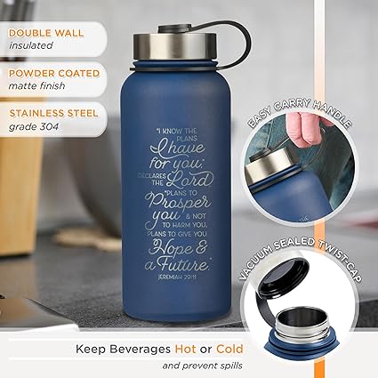 Christian Art Gifts Large Stainless Steel Double Wall Vacuum Sealed Insulated Water Bottle for Women and Men